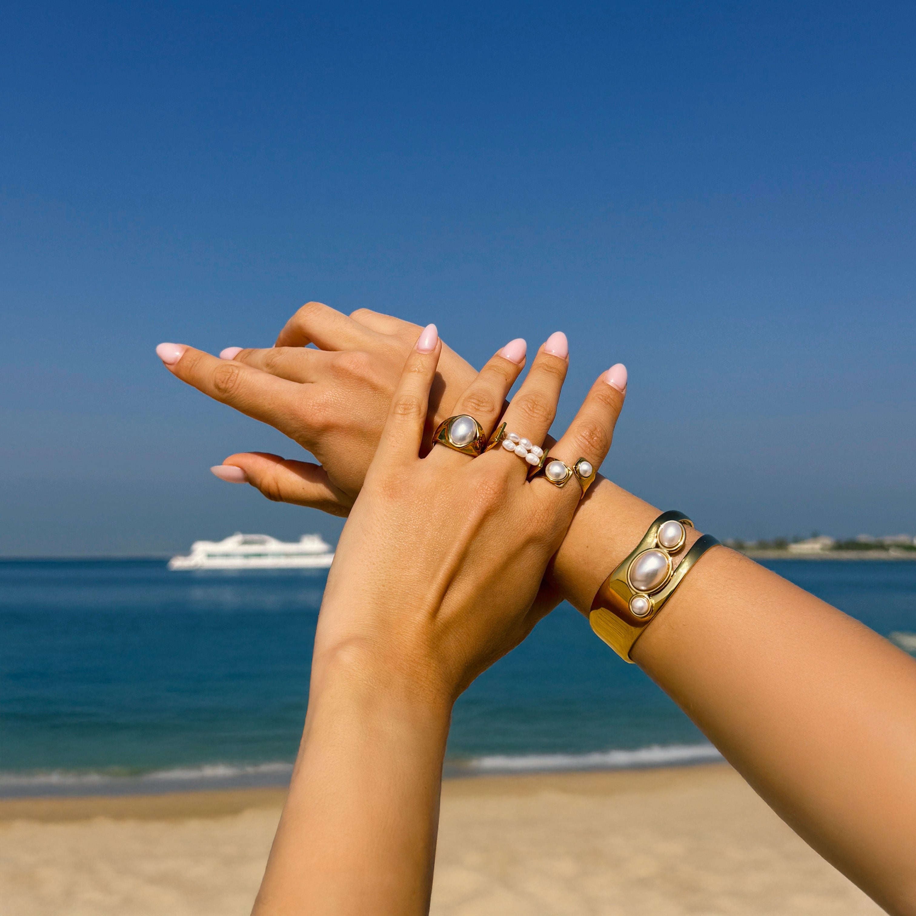 Twin Tide Pearl Ring